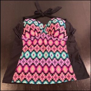Catalina Halter Tankini Boho Swim Top Multicolored Size L 36-38/C-D
